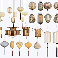 Traditional Chinese Decorative Lanterns With Various Hanging Designs And Craft Patterns