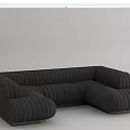 Modern Black and White Sectional Sofa with Ribbed Design and Wooden Base in Modern Style