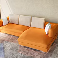 Orange L Shaped Sofa With Light Colored Cushions On Marble Floor Interior 3d model