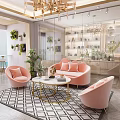 Modern Beauty Salon Interior With Pink Sofa Green Plants And Decorative Cabinets