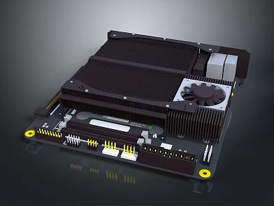 Computer Motherboard With Cooling Fan Heat Sink Expansion Slots And Circuit Components 3d model