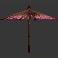 Pink Umbrella With White Rose Pattern And Wooden Handle For Daily Use