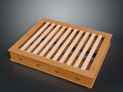 Durable Natural Wooden Rectangular Storage Rack With Slatted Top And Drawers 3d model