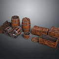 Rustic Wooden Barrels And Crates For Household Storage And Decoration