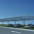 Parking Lot With Transparent Canopy Parked Cars Green Grass Blue Sky And Ground Direction Arrows