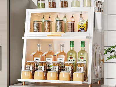 White Kitchen Storage Rack With Layered Storage For Spices And Bottles 3d model