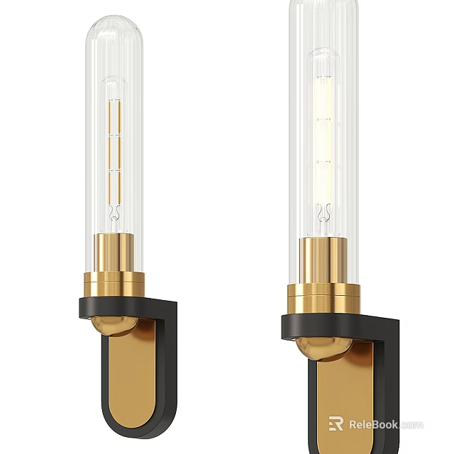 Modern Wall Sconce with Clear Glass Tube Gold Base and Black Frame 3d model 