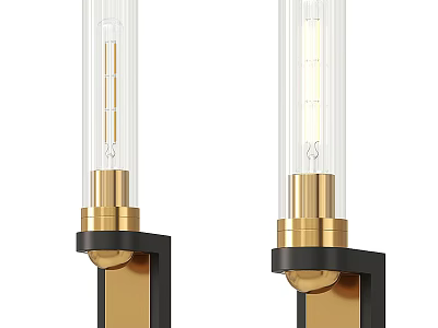 Modern Wall Sconce with Clear Glass Tube Gold Base and Black Frame 3d model