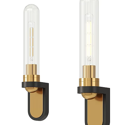 Modern Wall Sconce with Clear Glass Tube Gold Base and Black Frame 3d model