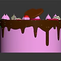 Delicious Pink Cake With Chocolate Drizzle Heart Decoration Pink Meringues And Silver Sprinkles
