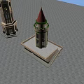 Traditional Tower Featuring Red Cone Roof Green Decorative Bands White Exterior Walls And Windows Design