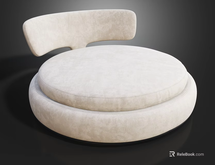 Modern Minimalist Light Beige Upholstered Round Bed With Curved Backrest Design 3d model
