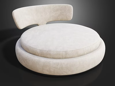 Modern Minimalist Light Beige Upholstered Round Bed With Curved Backrest Design 3d model
