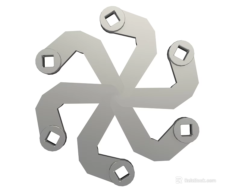Industrial Equipment Multi Purpose Wrench Tool With Star Shaped Design And Metal Heads 3d model 