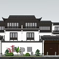 Traditional Chinese Semi Detached Villa With Black Roof White Walls And Green Plants