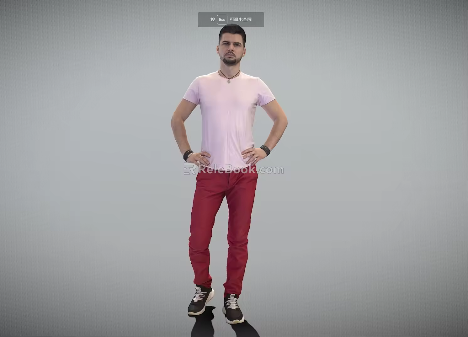 Casual men's hands waist-pinching posture red pants men 3d model