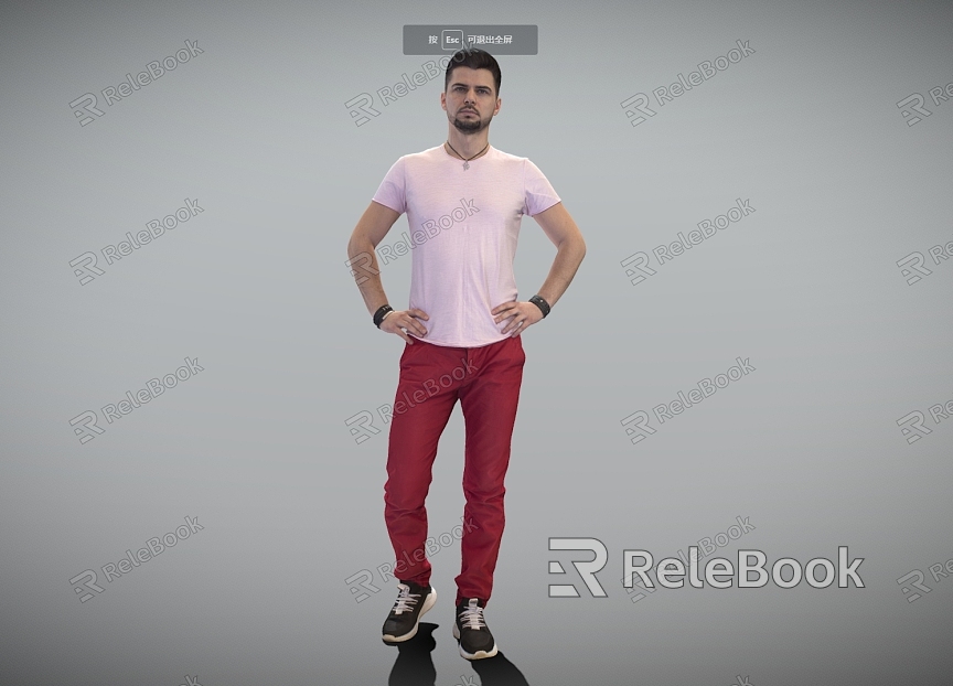 Casual men's hands waist-pinching posture red pants men model