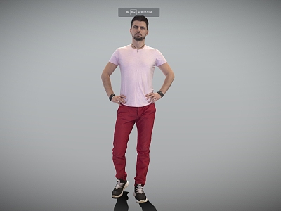 Casual men's hands waist-pinching posture red pants men model