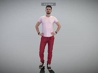 Casual men's hands waist-pinching posture red pants men 3d model