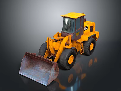Yellow Construction Loader With Front Bucket And Large Black Tires 3d model