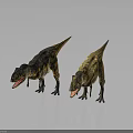 Two Realistic Colorful Dinosaurs With Open Mouths Standing On Gray Surface 3d model