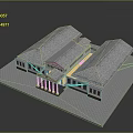 Classical Architectural Model Featuring Sloped Tile Roof Columned Portico And White Facade