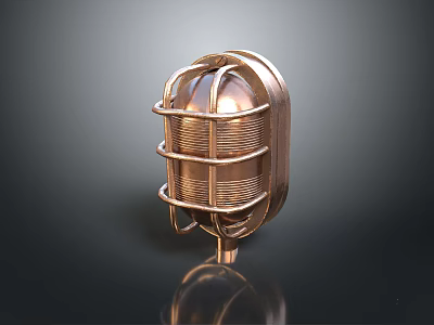Vintage Copper Metal Frame Lighting Combination With Cage Design And Shiny Surface 3d model