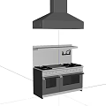 Modern Stainless Steel Kitchen Stove Oven And Range Hood With White Brick Wall Cabinets