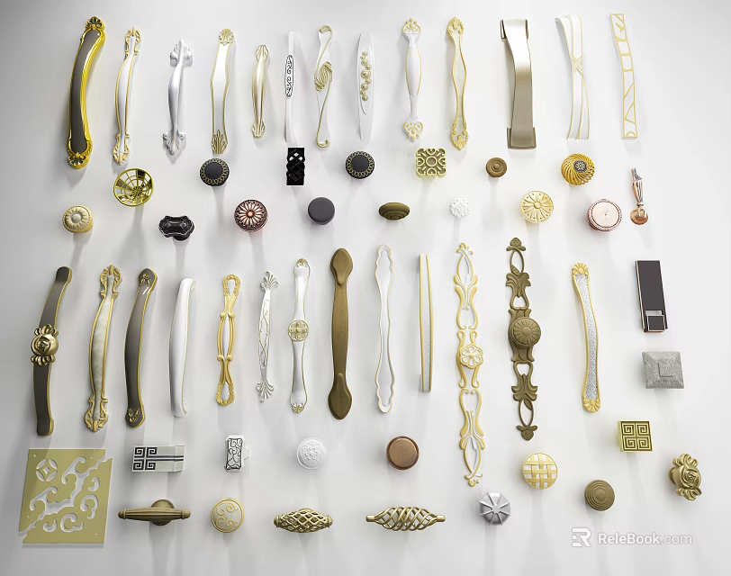 Various Modern Classic Decorative Metal Brass Silver Gold Cabinet Drawer Door Handles 3d model 