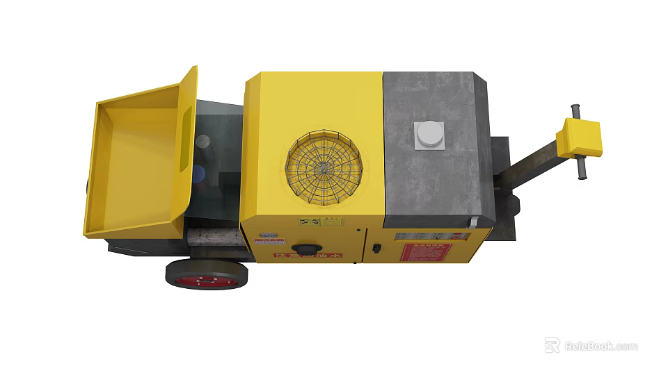 Yellow Mobile Industrial Equipment With Dumping Bucket Ventilation Grill Control Panel And Wheels 3d model 