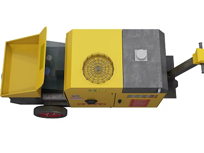 Yellow Mobile Industrial Equipment With Dumping Bucket Ventilation Grill Control Panel And Wheels 3d model