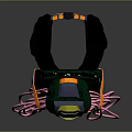 Green And Gray Backpack With Yellow Geometric Shapes Black Top And Pink Hanging Ropes