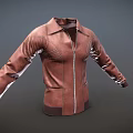 Brown Leather Jacket With Zipper Front Collar Design And Stitch Details