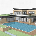 Modern Detached Villa with Private Swimming Pool Palm Trees and Lounge Chairs