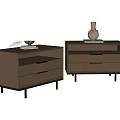 Modern Bedside Tables With Drawer Design And Decorative Vase On Surface 3d model
