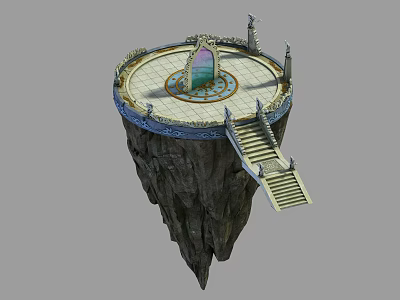 Floating Cliff Platform Featuring Circular Design Decorative Pillars Staircase And Central Colorful Arch 3d model