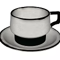 White Ceramic Beverage Cup With Black Handle And Saucer On White Background