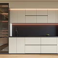 Modern Sideboard Design With LED Strip Lighting White Cabinets And Black Countertop