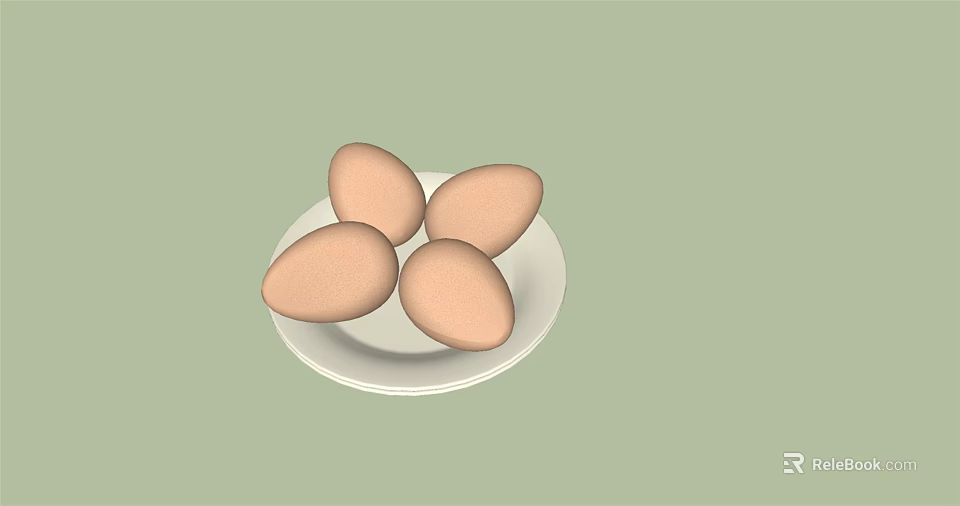 Fresh Brown Chicken Eggs Placed on White Ceramic Plate for Meal 3d model 