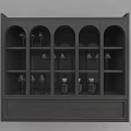 Wooden Wall Cabinet With Arched Doors Multiple Shelves And Bottom Drawer Design