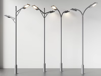 Different Styles Of Modern Outdoor Street Lights With Metal Poles And Illuminated Heads 3d model