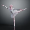 Woman Ballerina Wearing White Tutu With Pink Hair Performing Dancing Pose On Dark Background