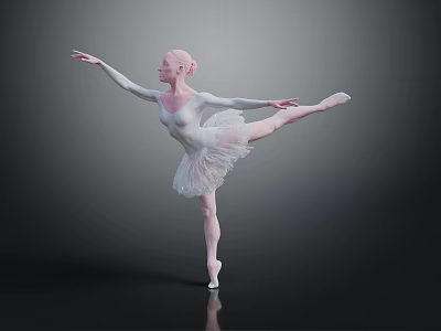 Woman Ballerina Wearing White Tutu With Pink Hair Performing Dancing Pose On Dark Background 3d model