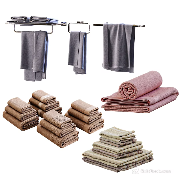 Bathroom Cabinet Rack with Hanging and Folded Towels in Neutral Colors 3d model 