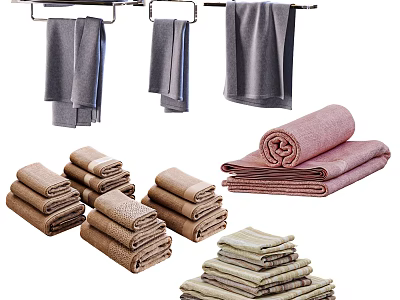 Bathroom Cabinet Rack with Hanging and Folded Towels in Neutral Colors 3d model