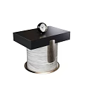 Modern Side Table With Black Tabletop And Textured Metal Base Featuring Small Decorative Clock 3d model