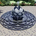 Lotus Shaped Water Fountain on Brick Paved Ground with Greenery and Flowers