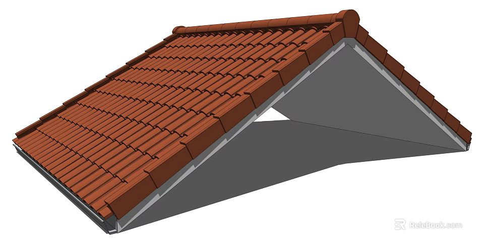 Elegant Red Tiled Roof Component with Supporting Frame and Structure Details 3d model 