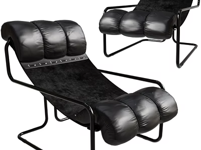 Modern Black Leather Lazy Sofa With Metal Frame And Padded Design 3d model