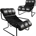 Modern Black Leather Lazy Sofa With Metal Frame And Padded Design